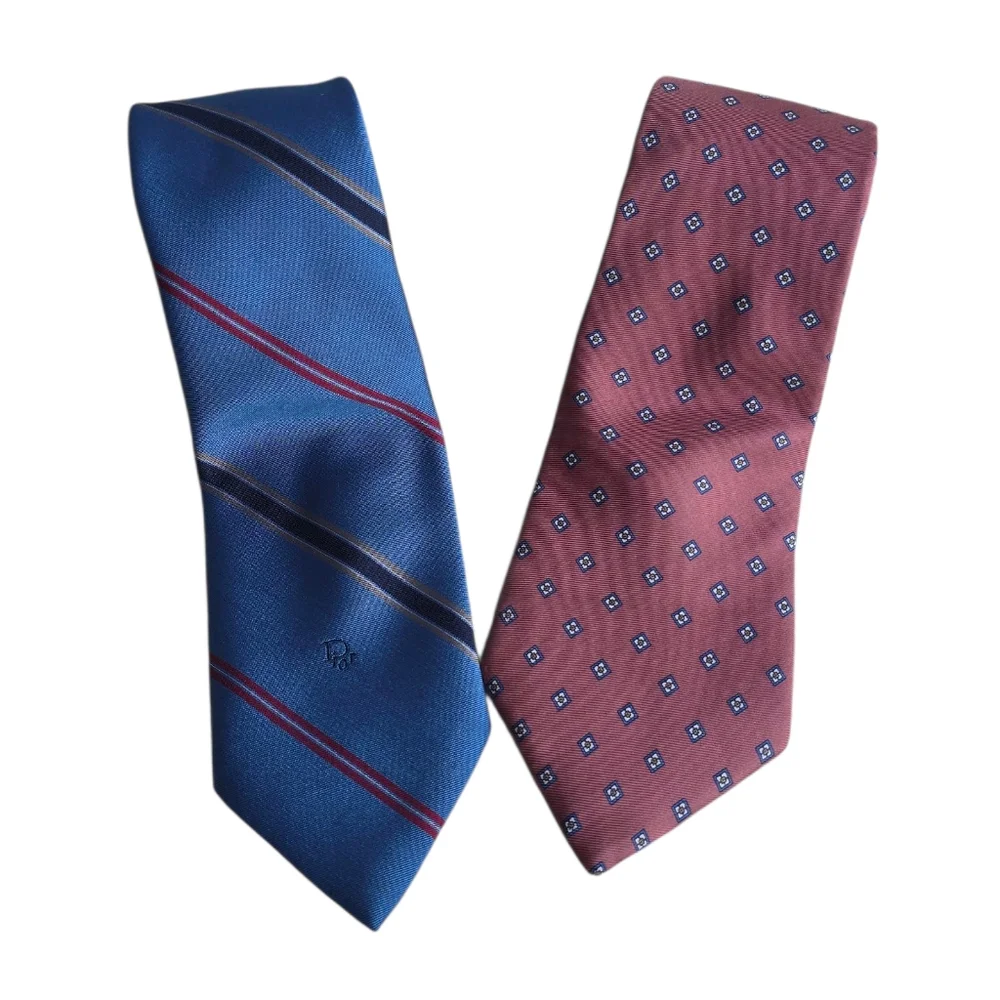 Christian Dior Neckties Set Of 2 Mauve Blue Stripes Diamonds